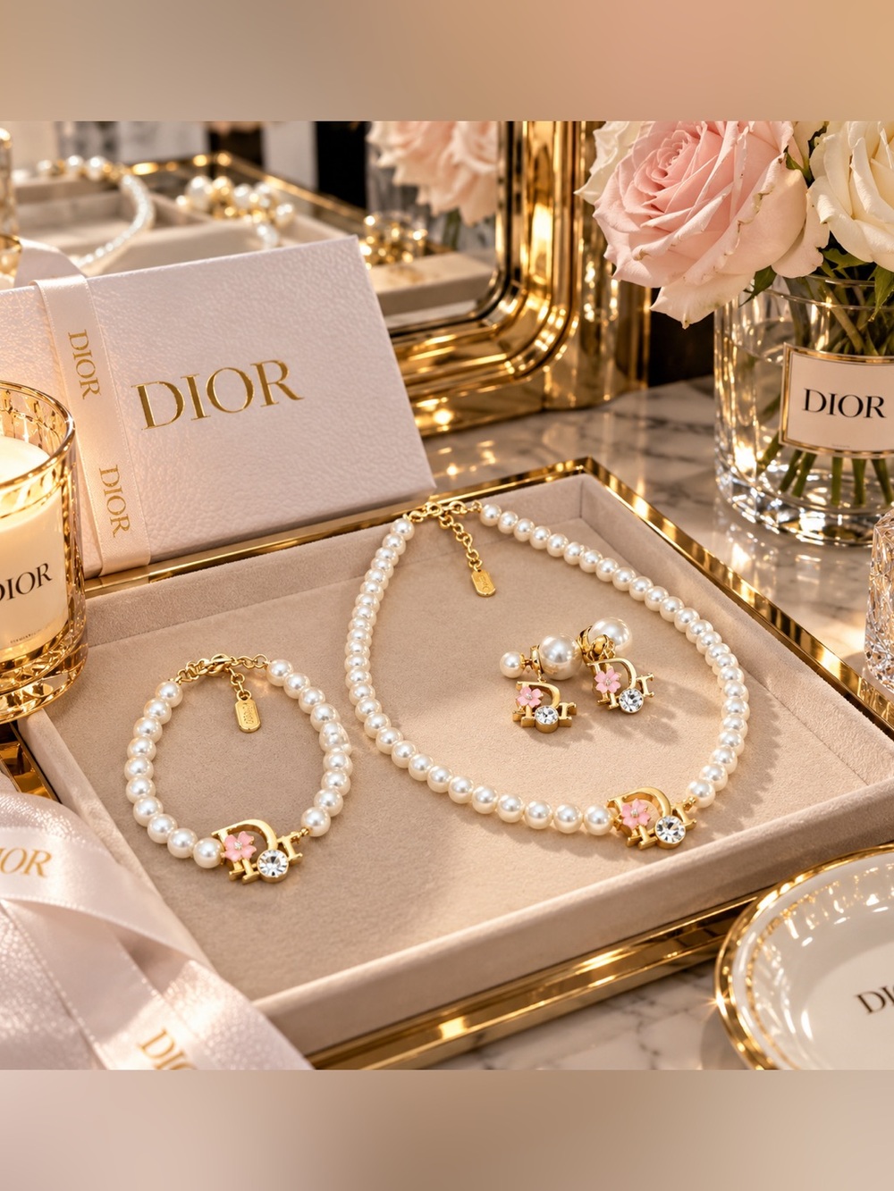 Faux Pearl Jewelry Set – Necklace, Bracelet & Earrings — NEW